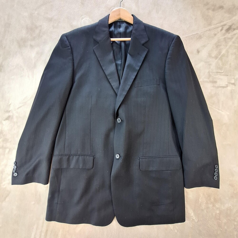Louis Dell'Olio Suit Jacket Mens 42 Long Black Wool Stripe Double Vent 2 Btn